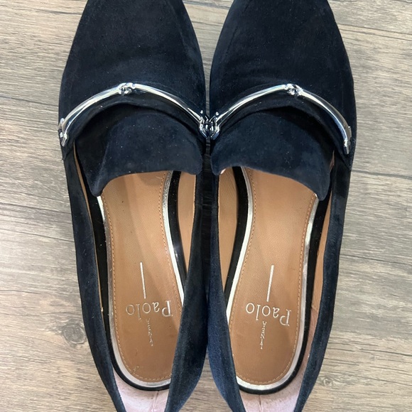 Paolo Linea Black Suede loafers with silver buckles size 9 pointed toes - Picture 4 of 6